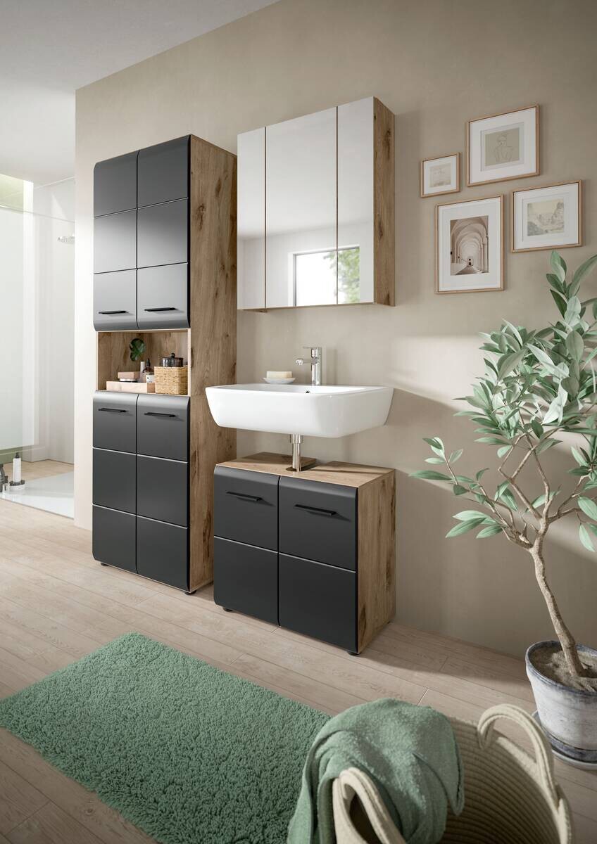 Badezimmer-Set Ice Nox Oak Nachbildung schwarz matt B/H/T: ca. 135x185x30 cm