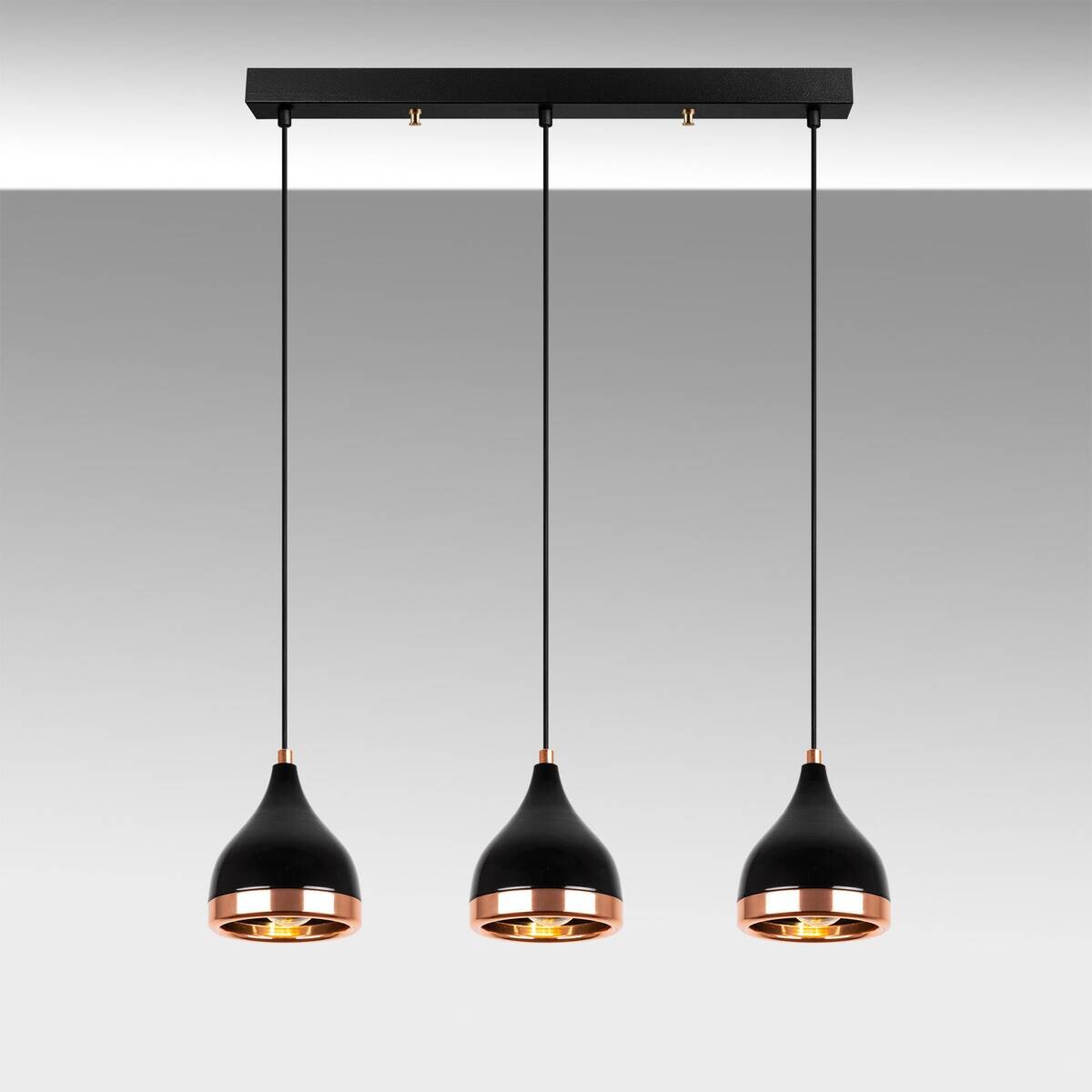 Opviq Pendelleuchte Yildo Kupfer schwarz Metall B/H/T/L/D: ca. 14x111x14x65x14 cm E27 3 Brennstellen