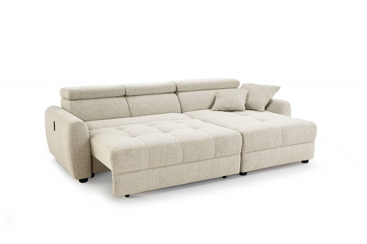 Ecksofa mit elektrischer XXL Sitztiefenverstellung beige Flachgewebe B/H/T: ca. 270x109x175 cm