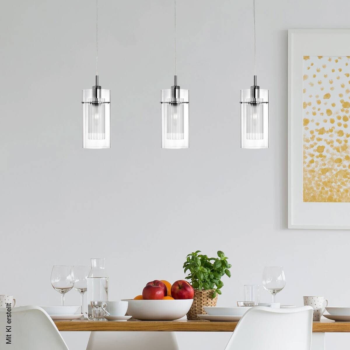 Searchlight Pendelleuchte Duo Chrom Glas Stahl B/H/L: ca. 12x130x71 cm E14 3 Brennstellen