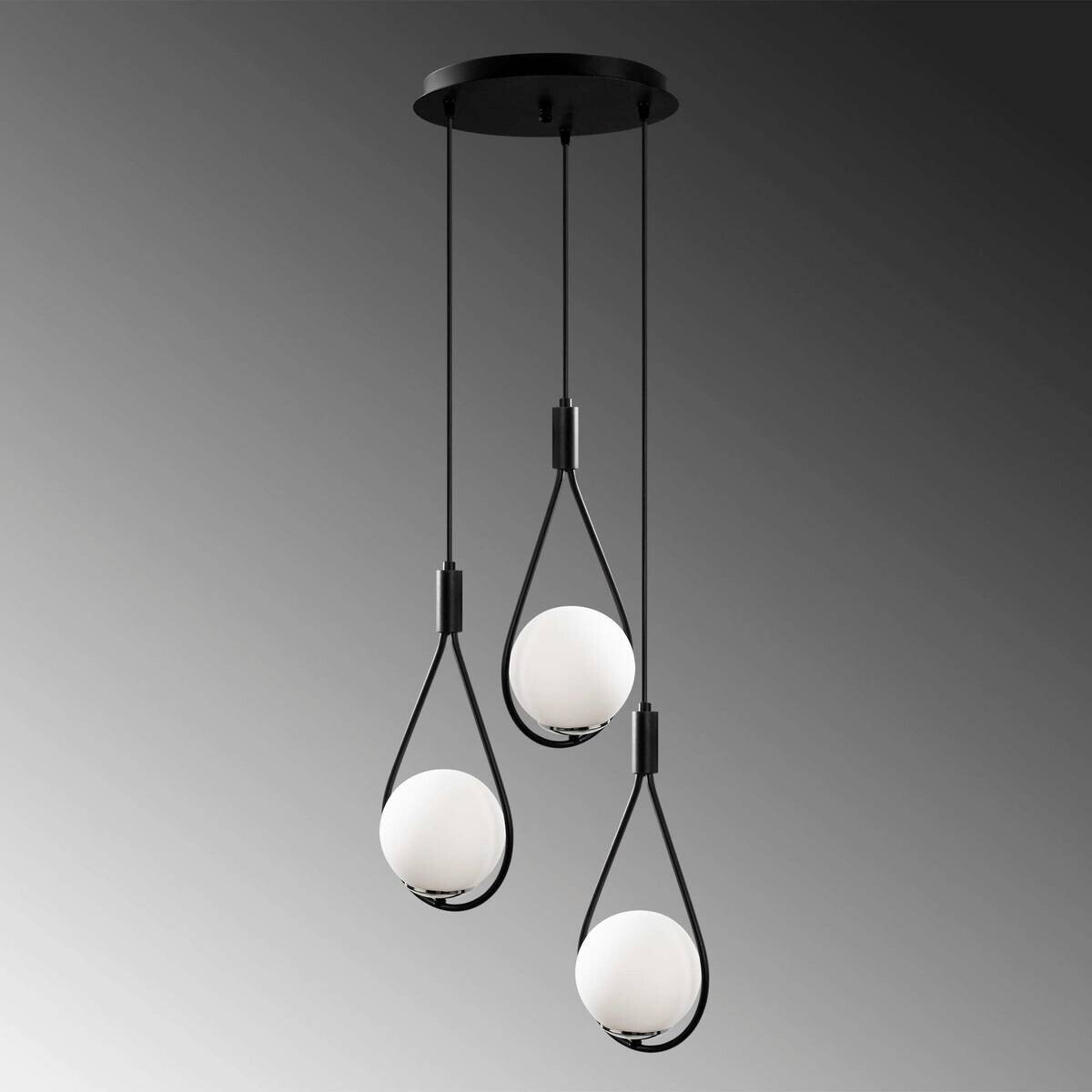 Pendelleuchte schwarz Metall Glas B/H/L/D: ca. 46x136x46x46 cm E27 3 Brennstellen