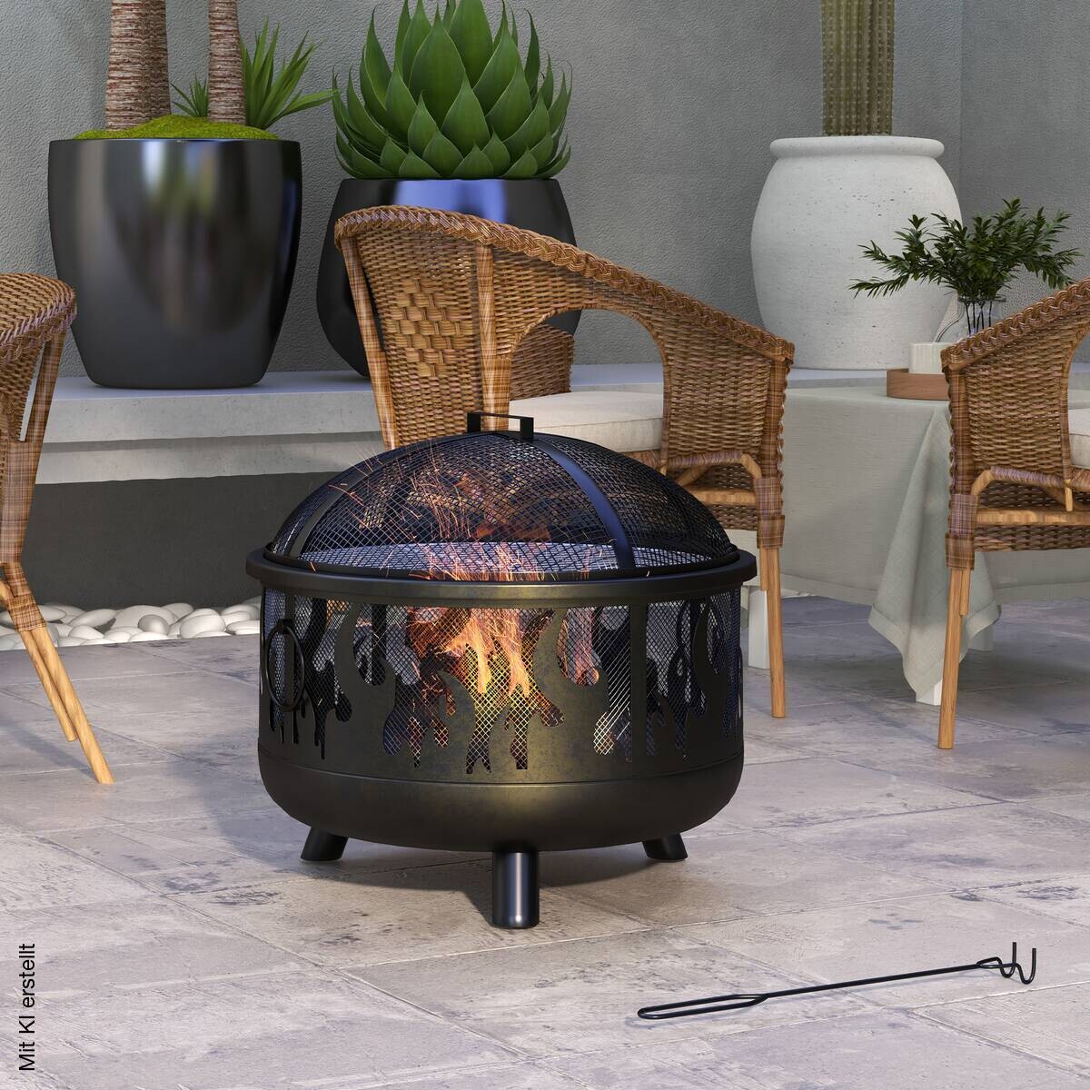 Outsunny Feuerschale schwarz Metall B/H/L: ca. 61x55x61 cm
