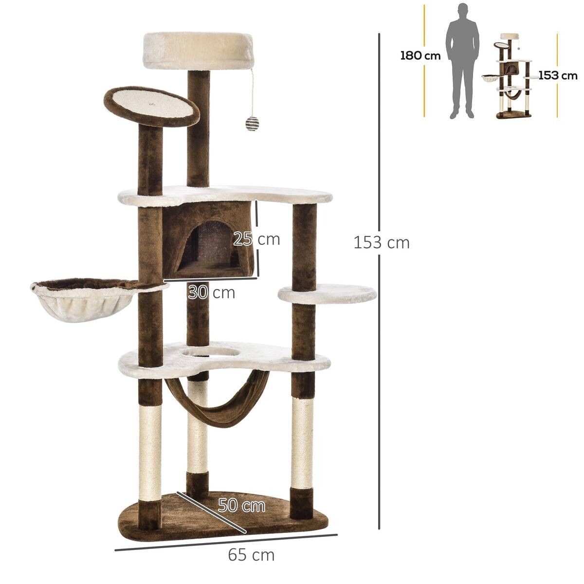 PawHut Katzenbaum braun Sisal B/H/L: ca. 50x153x65 cm