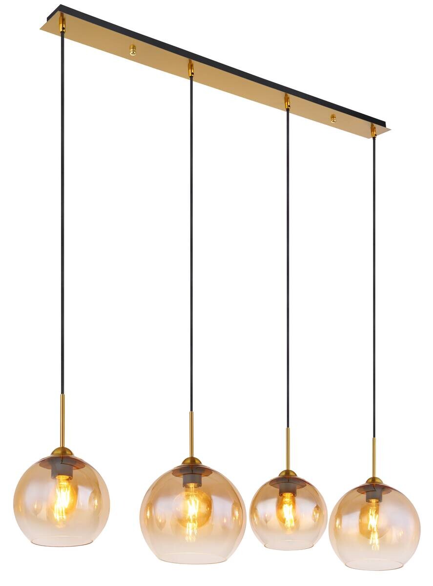GLOBO Pendelleuchte klar messing Metall B/H/T: ca. 25x120x120 cm E27 4 Brennstellen