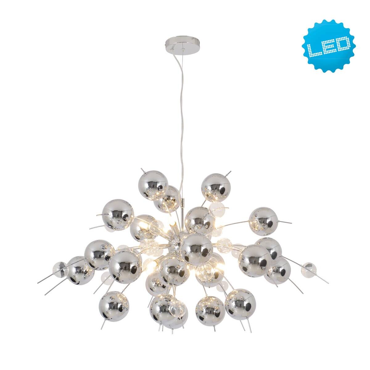 Näve Leuchten Pendelleuchte Chrom Glas Metall B/H/T/D: ca. 98x187x98x98 cm G9 10 Brennstellen