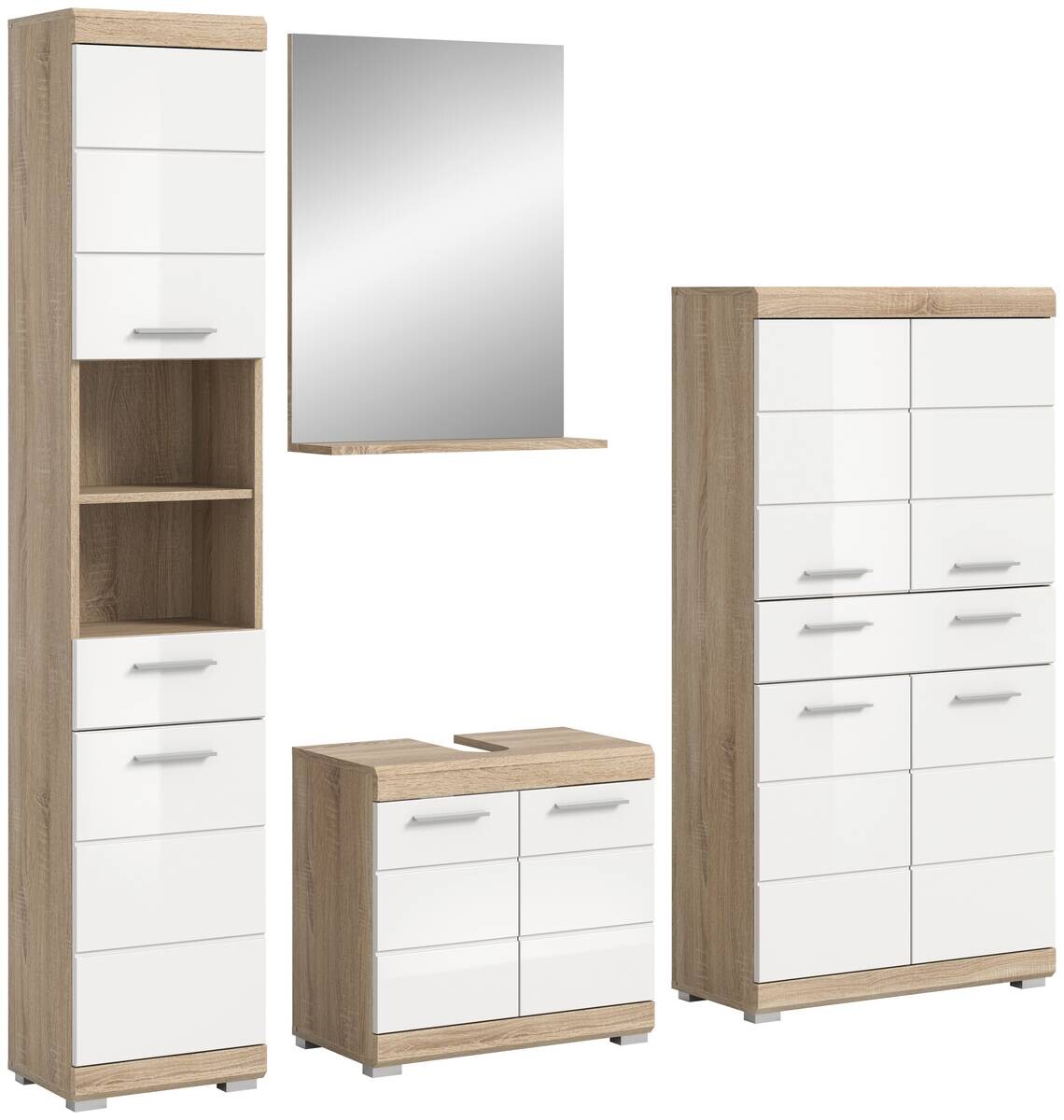 Badezimmer-Set Lambada Eiche Sonoma Nachbildung weiß Hochglanz B/H/T: ca. 186x191x34 cm