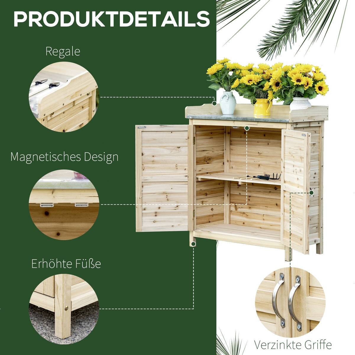 Outsunny Gartenschrank natur Holz B/H/T: ca. 83x92x40 cm