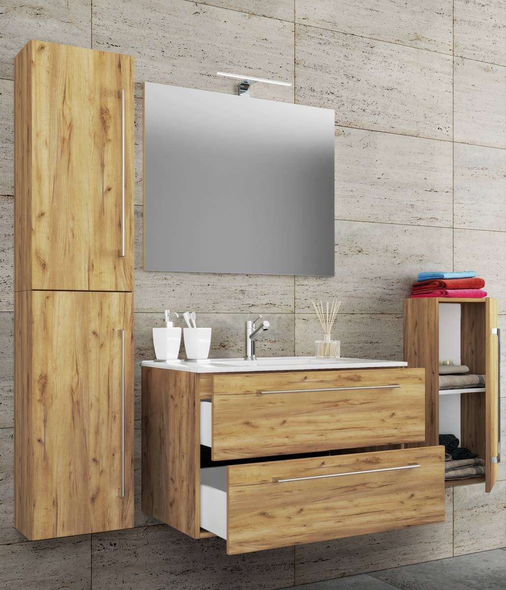 Waschplatz 5tlg-Badinos weiß Eiche Honig Nachbildung B/H/T: ca. 81x52x46 cm