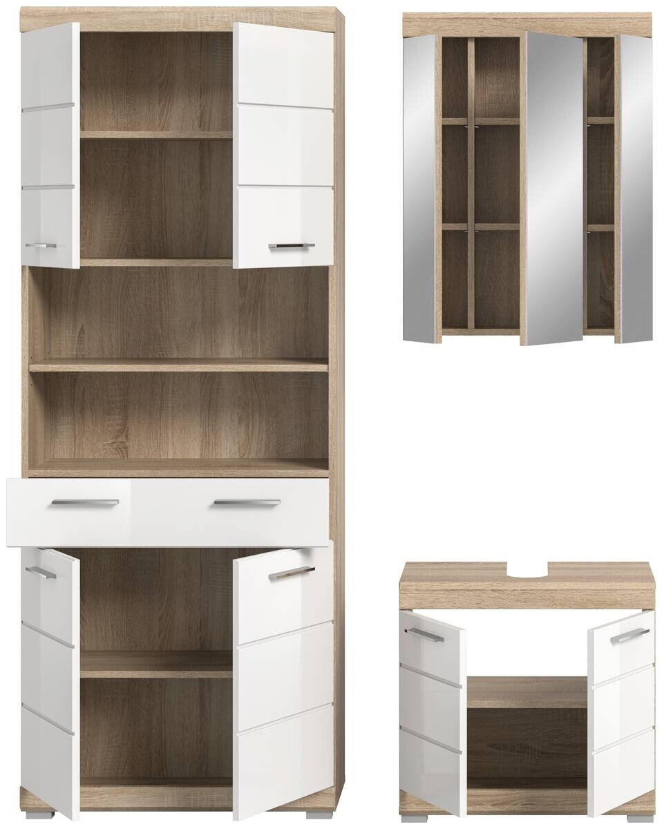 Badezimmer-Set Lambada Eiche Sonoma Nachbildung weiß Hochglanz B/H/T: ca. 149x34x191 cm