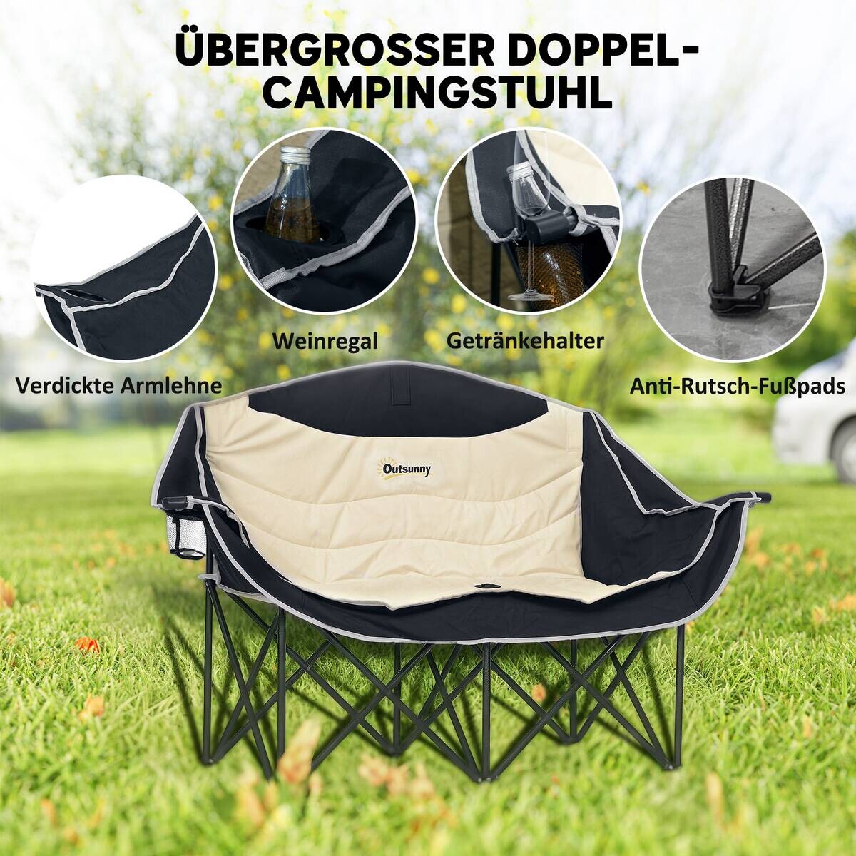 Outsunny Campingstuhl khaki Metall B/H/L: ca. 50x92x134 cm