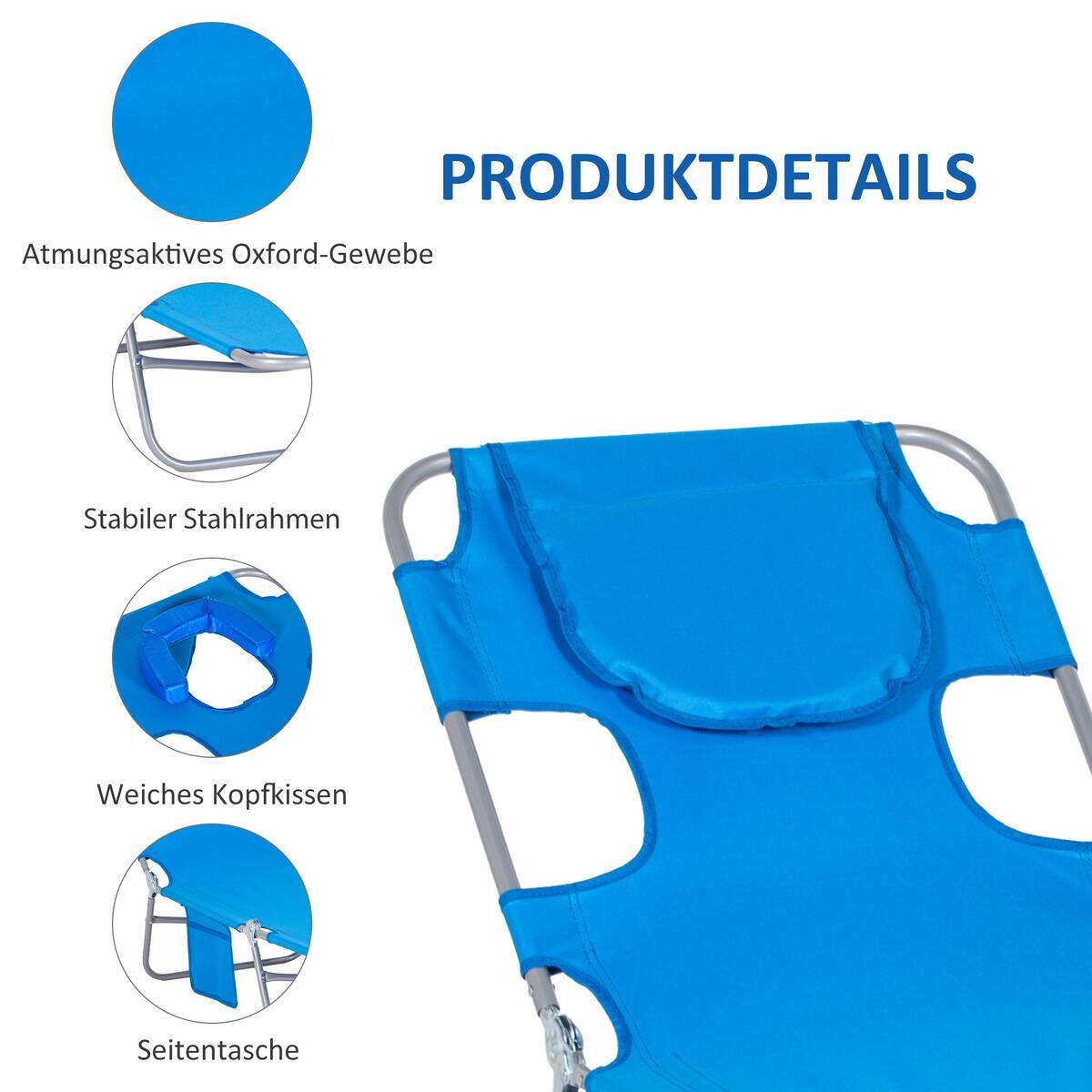Outsunny Sonnenliege blau Polyester B/H/L: ca. 55x29x185 cm