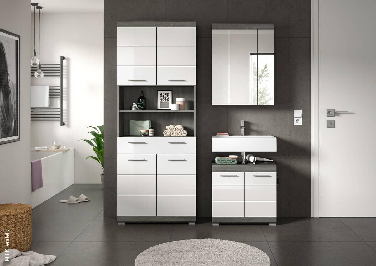 Badezimmer-Set Scout Rauchsilber Nachbildung weiß Hochglanz B/H/T: ca. 149x34x191 cm