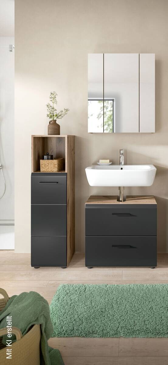 Badezimmer-Set Ice Nox Oak Nachbildung schwarz matt B/H/T: ca. 105x185x30 cm