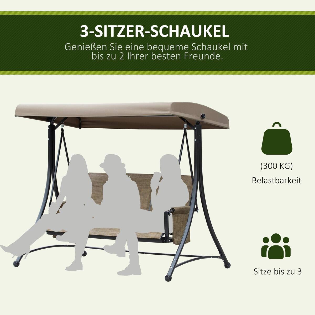 Outsunny Hollywoodschaukel braun Polyester B/H/L: ca. 128x172x196 cm