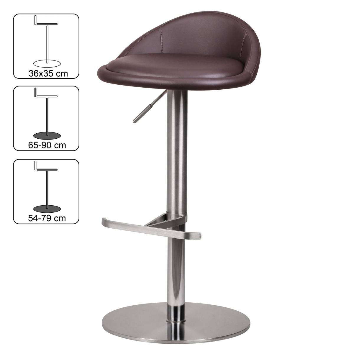 Barhocker braun Edelstahl Kunstleder Edelstahl B/H/T: ca. 43x90x43 cm