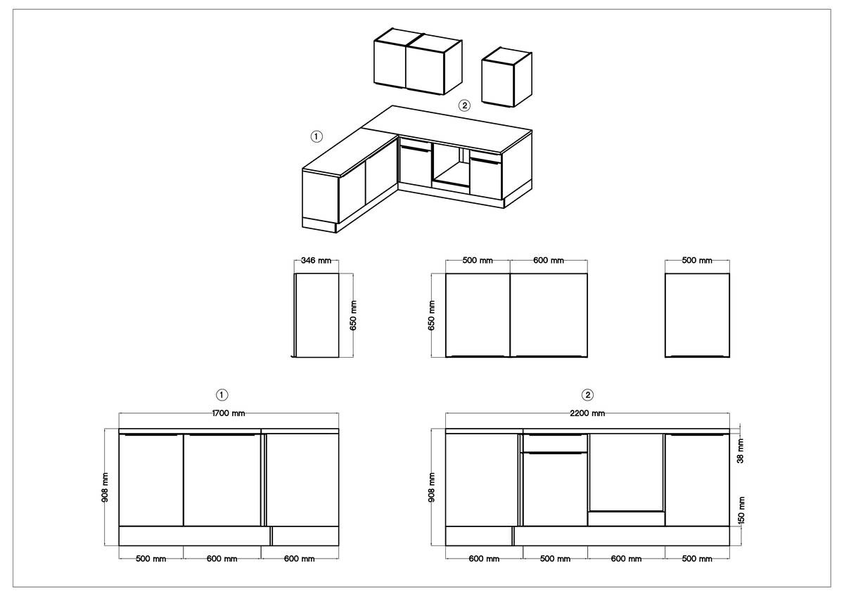 Respekta Winkelküche Marleen grau matt B/H/T: ca. 220x211x170 cm