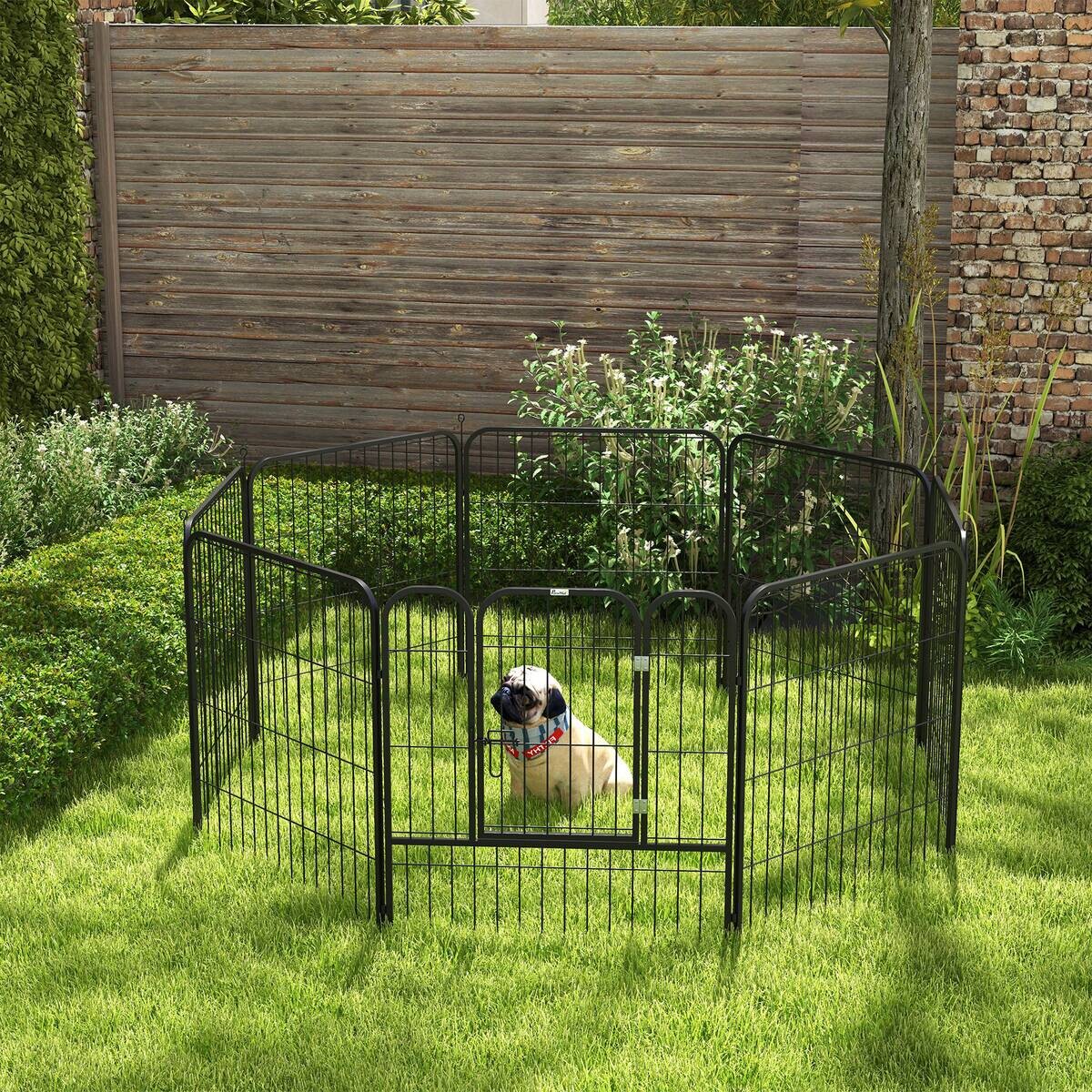 PawHut Welpenauslauf Freigehege schwarz Edelstahl B/H/L: ca. 79x79x79 cm
