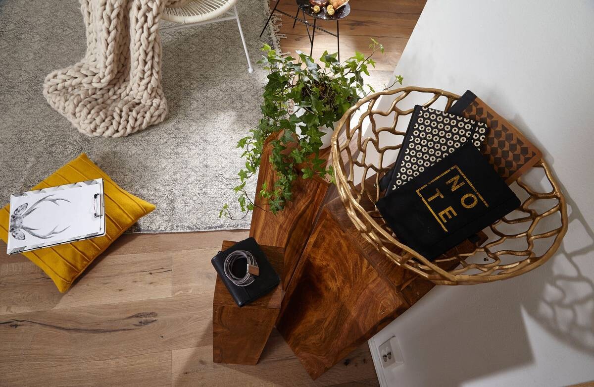 Beistelltisch 3er-Set. natur Echtholz