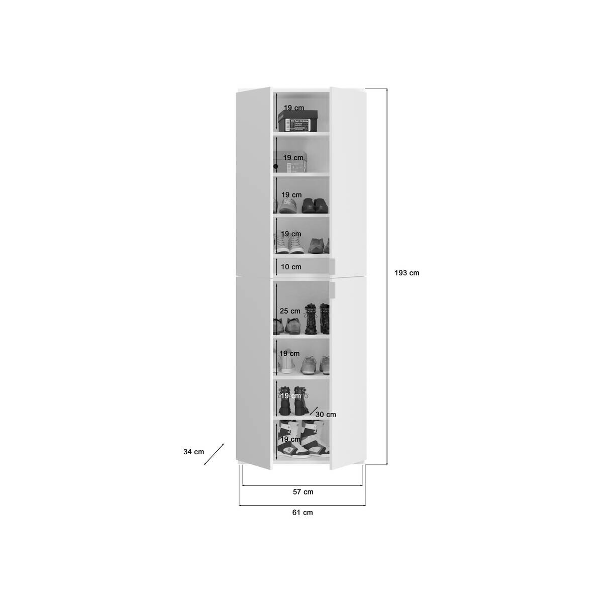 Garderobe PROJEKT Eiche Artisan Nachbildung weiß Hochglanz Spiegel B/H/T: ca. 273x193x34 cm