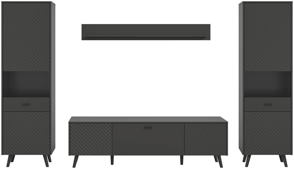 Wohnwand LINEA grau schwarz B/H/T: ca. 331x195x40 cm