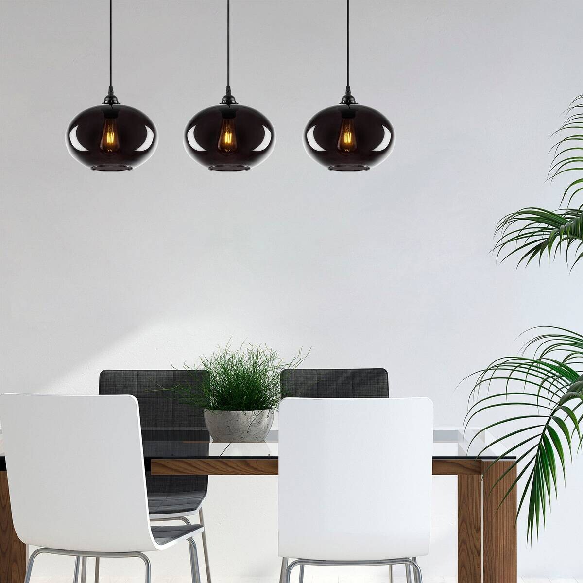 Pendelleuchte grau Rauch Metall Glas B/H/T/L: ca. 97x120x97x97 cm E27 1 Brennstellen
