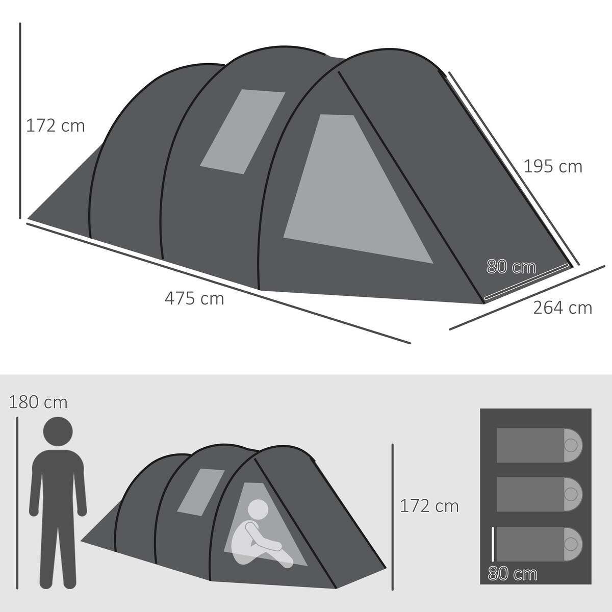 Outsunny Campingzelt B/H/L: ca. 264x172x475 cm