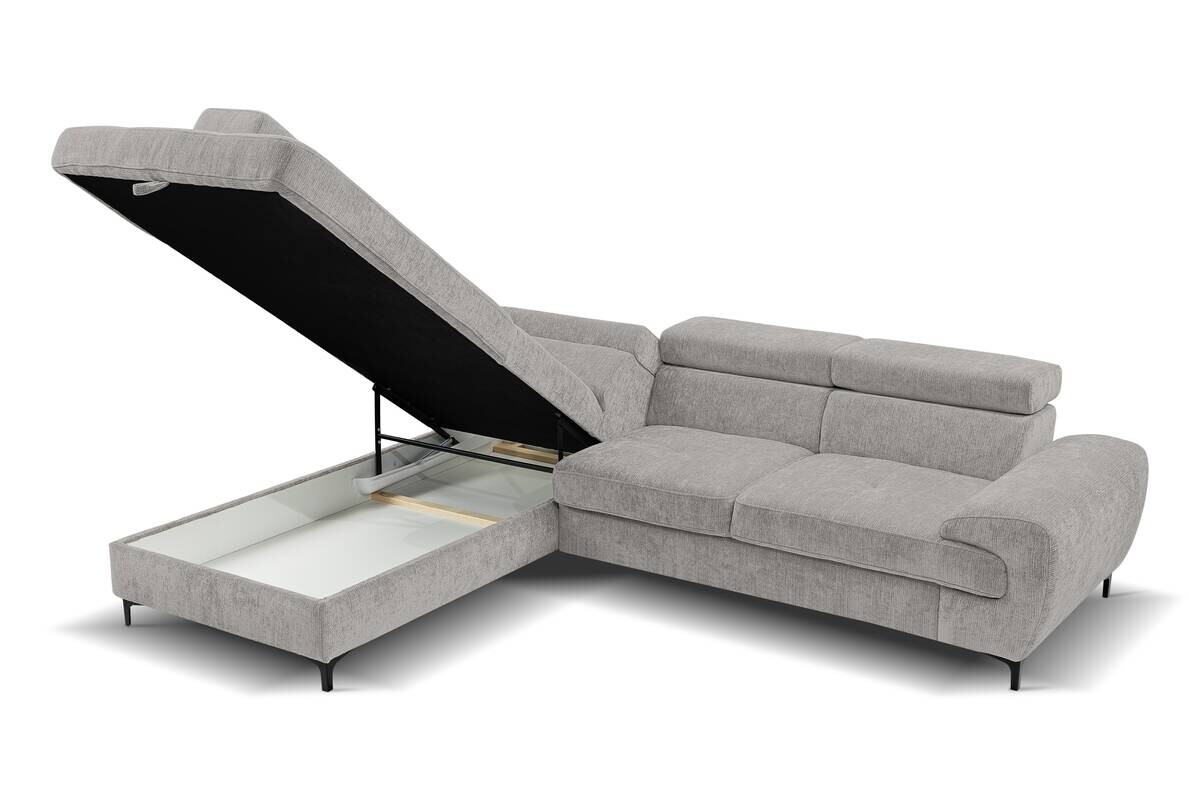 Ecksofa mit Bettfunktion und Bettkasten grau Microfaser B/H/T: ca. 256x73x202 cm