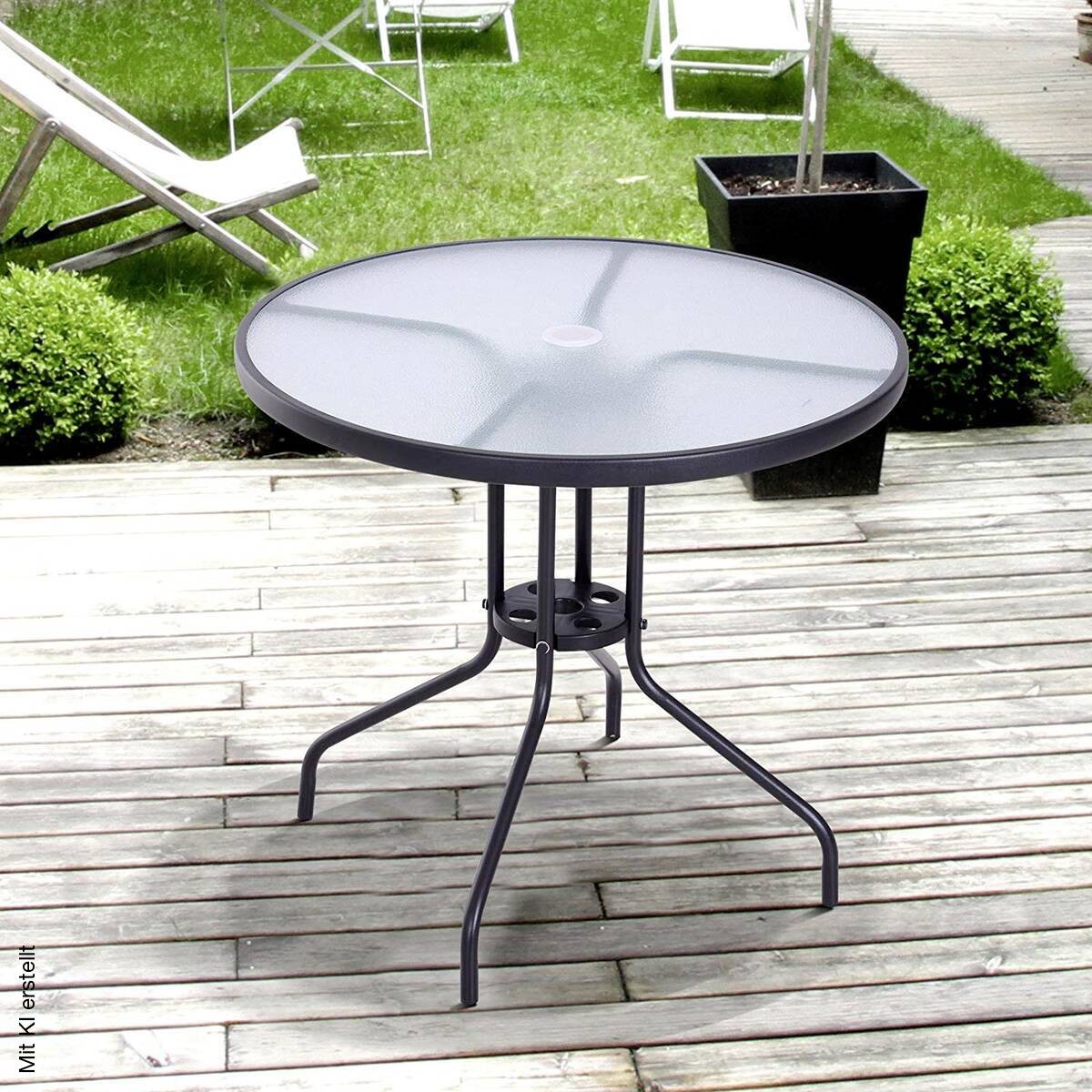 Outsunny Gartentisch schwarz Stahl H/D: ca. 72x80 cm