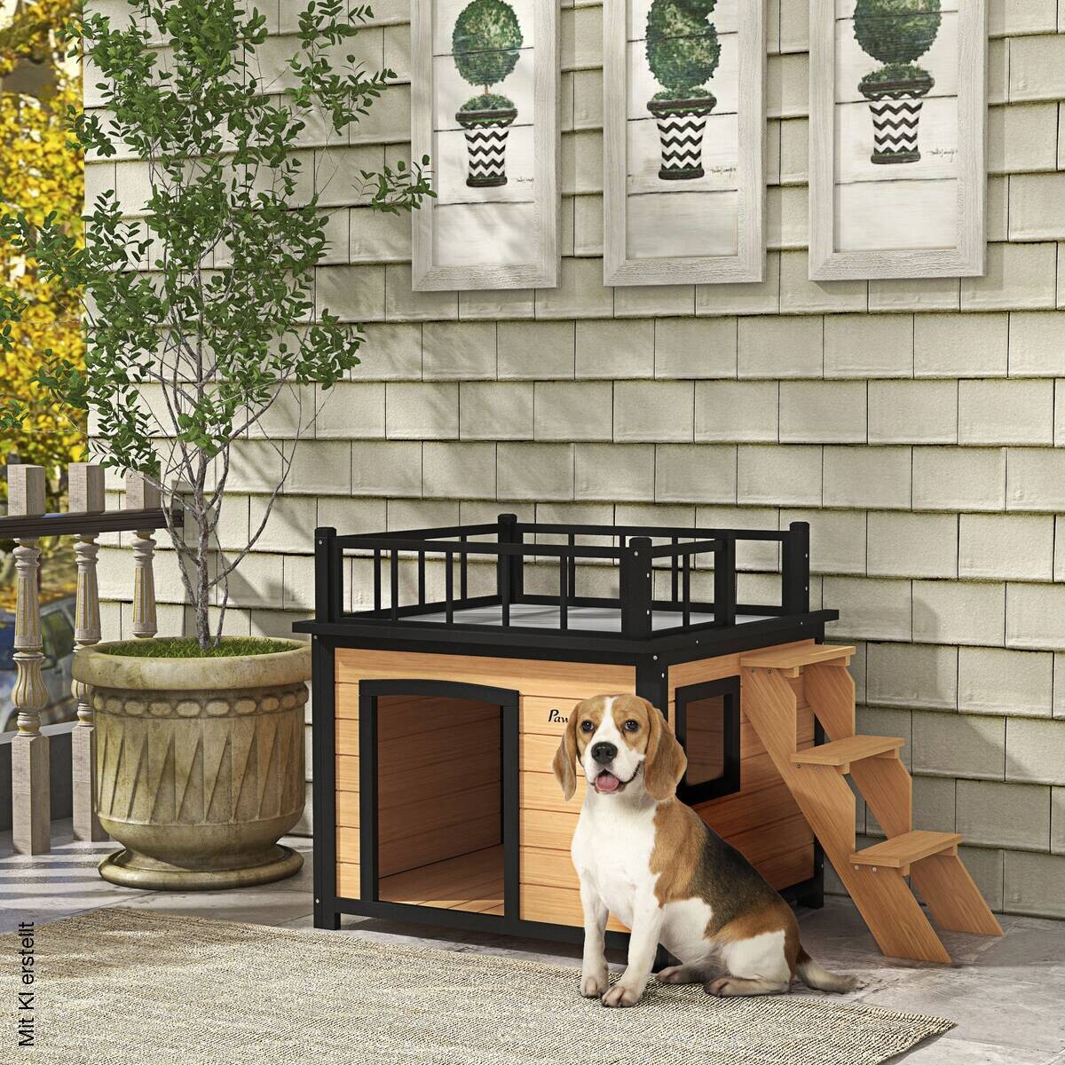 PawHut Hundehütte gelb Holz B/H/L: ca. 77x78x121 cm