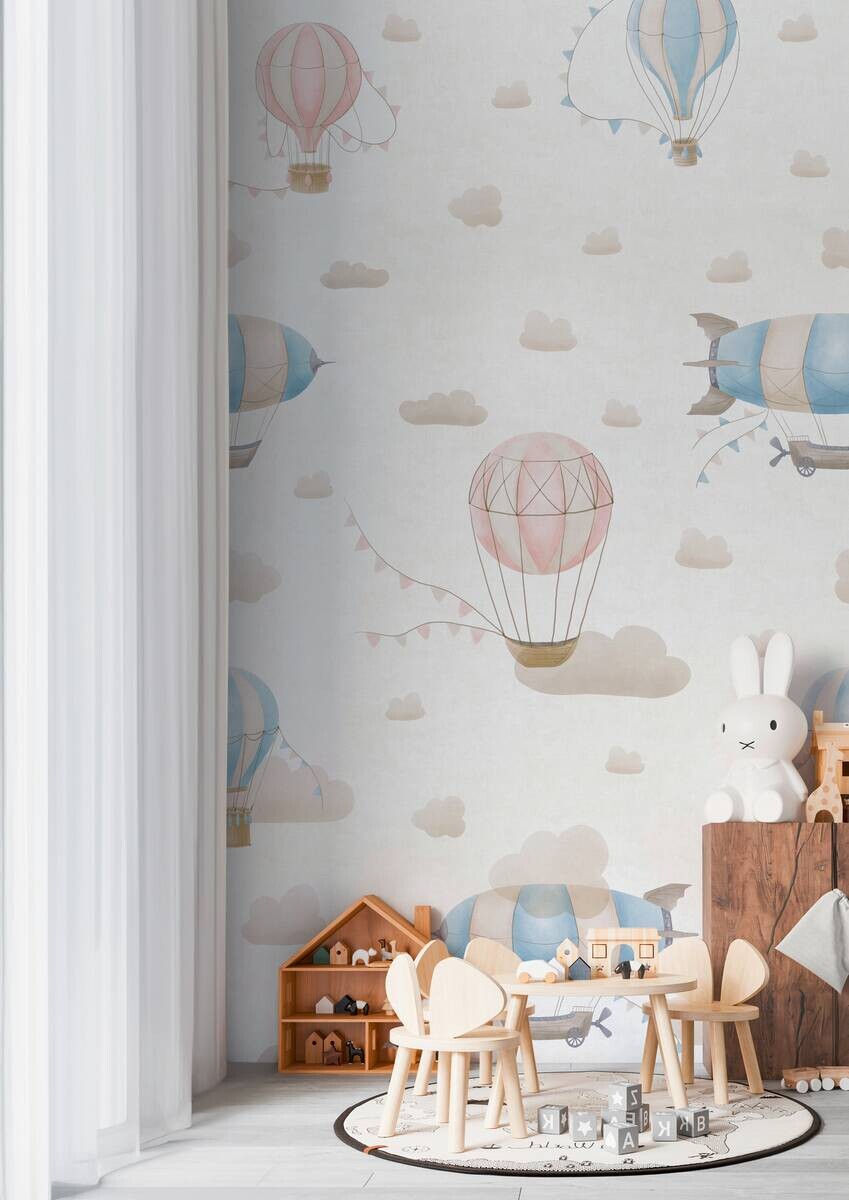Livingwalls Fototapete Heißluftballon rosa creme blau B/L: ca. 280x159 cm
