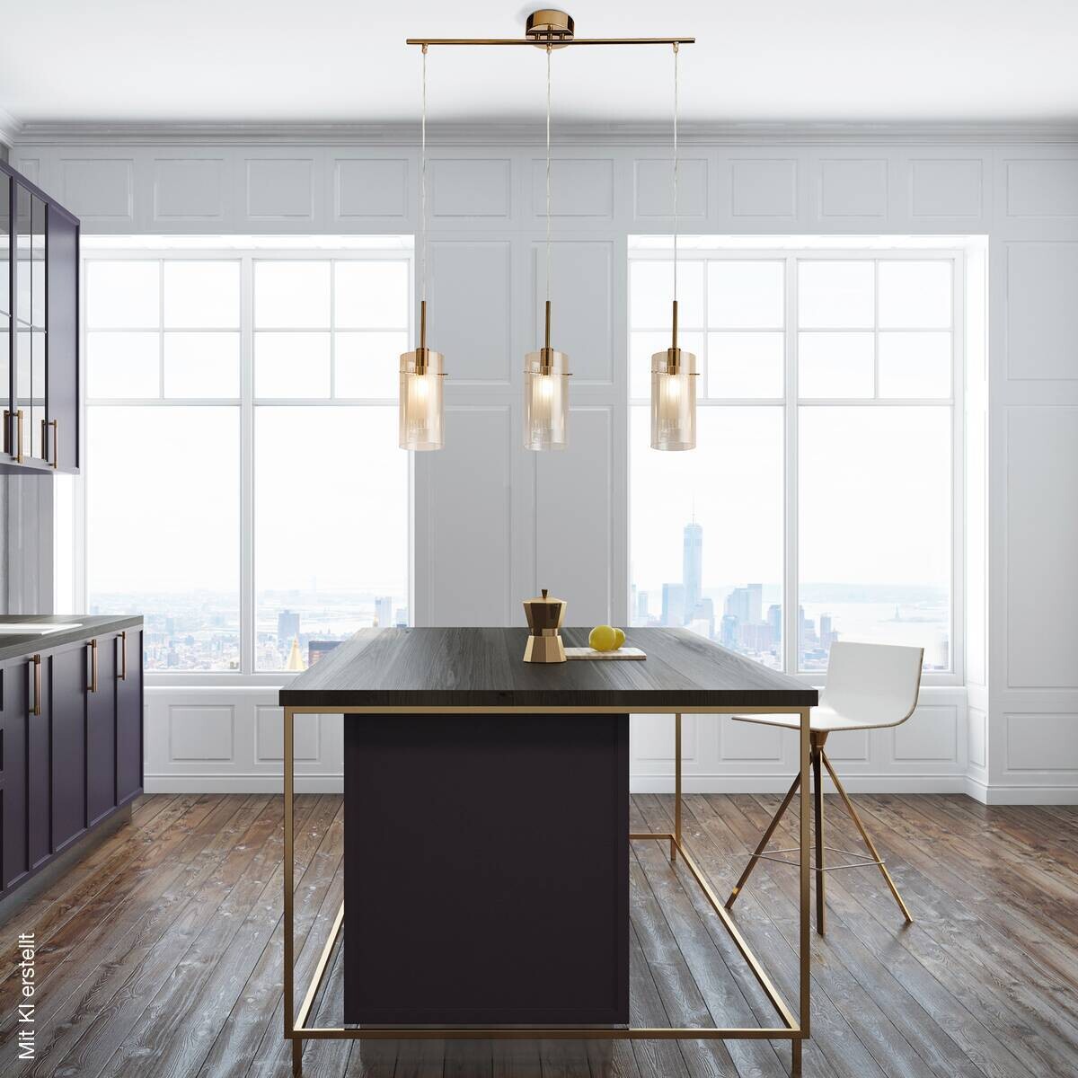 Searchlight Pendelleuchte Duo champagner bronze Glas Stahl B/H/L: ca. 13x130x71 cm E14 3 Brennstellen