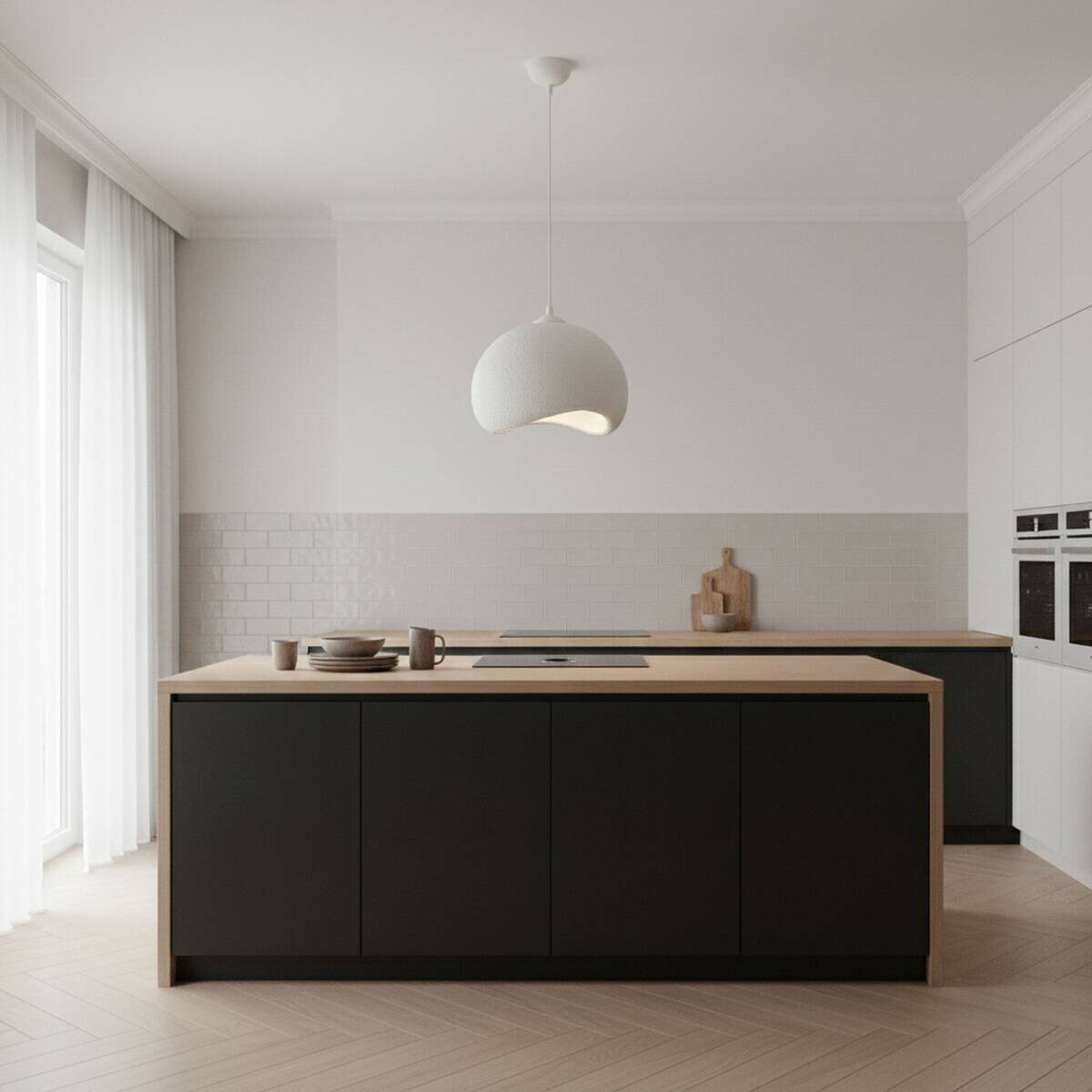 Opviq Pendelleuchte Yontu-15850 weiß Metall Polyester-Mischgewebe B/H/L: ca. 29x120x34 cm E27 1 Brennstellen