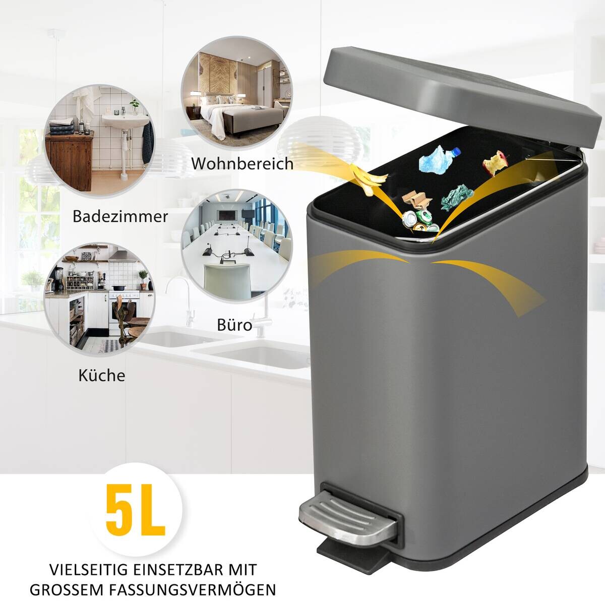 HOMCOM Mülleimer grau B/H/L: ca. 14x29,2x32 cm
