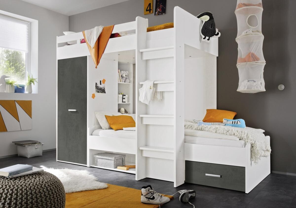 Hochbett Maxi weiß Beton Optik Liegefläche B/L: ca. 90x200 cm