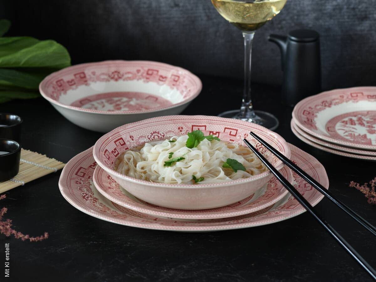 CreaTable Tafelservice China Town rot Steingut 18 tlg.