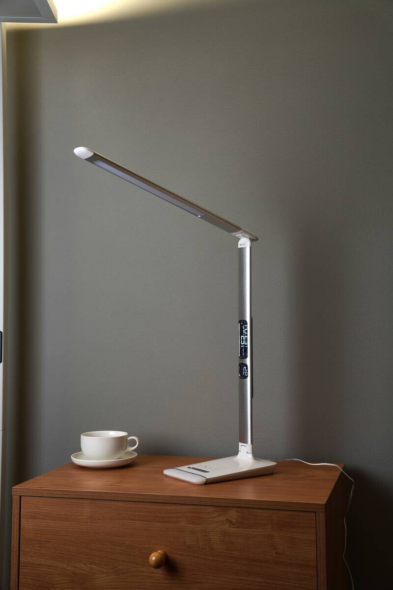 POCOline Schreibtischleuchte Apollo silber weiß Kunststoff H: ca. 52 cm