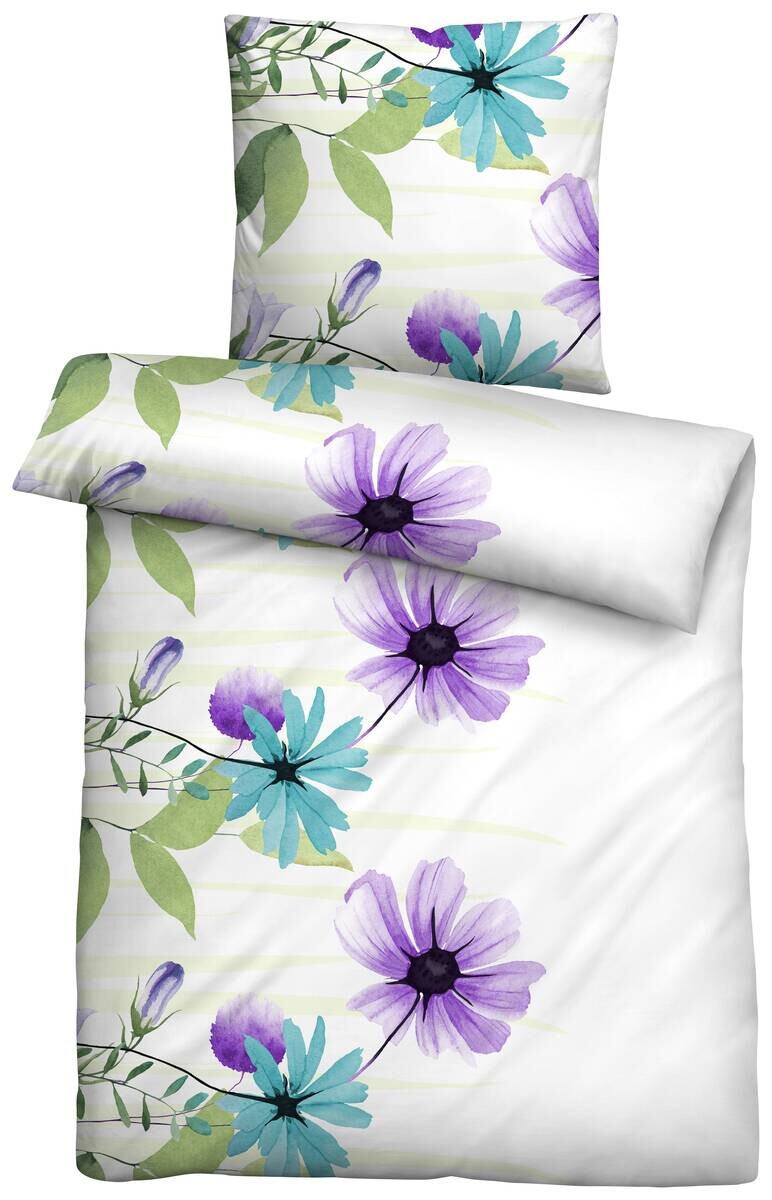 Microfaser Bettwäsche weiß flieder grün 100% Polyester B/L: ca. 135x200 cm