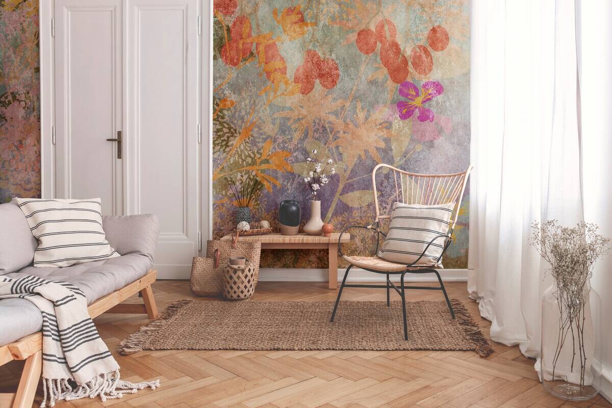 Livingwalls Fototapete Blumen orange lila bunt B/L: ca. 280x371 cm