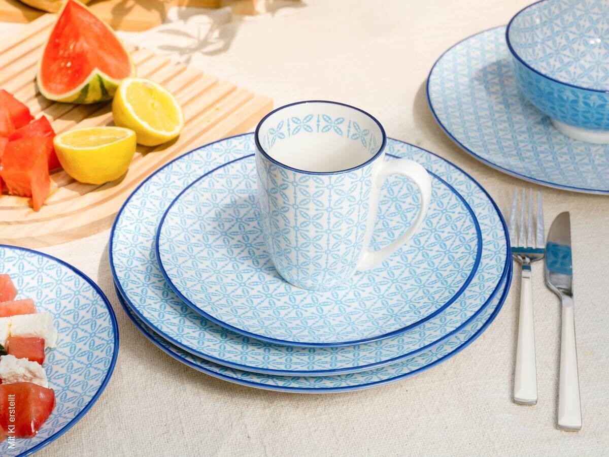 CreaTable Kombiservice Mediterran Blau blau Steinzeug 16 tlg.