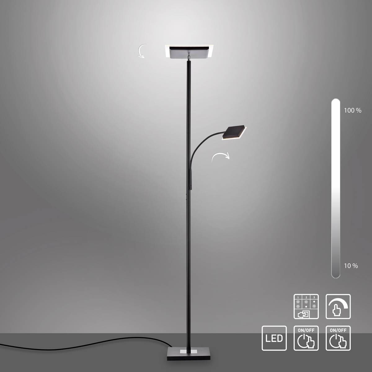 Just Light Stehlampe HANS 11710-18 schwarz Eisen Kunststoff B/H/T: ca. 25x190x25 cm 2 Brennstellen