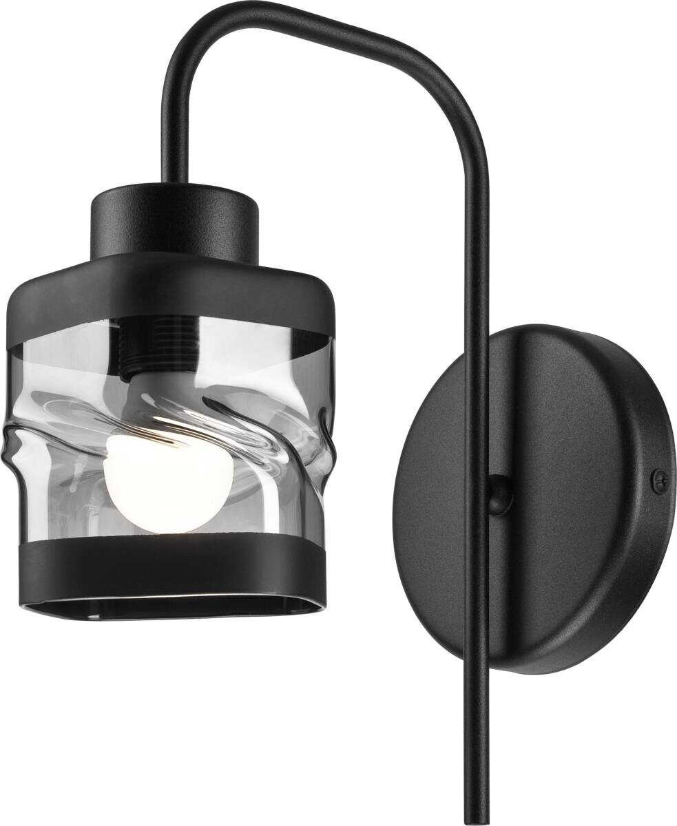 Lamkur Wandleuchte schwarz Glas Stahl B/H/L: ca. 20x20x30 cm E27 1 Brennstellen