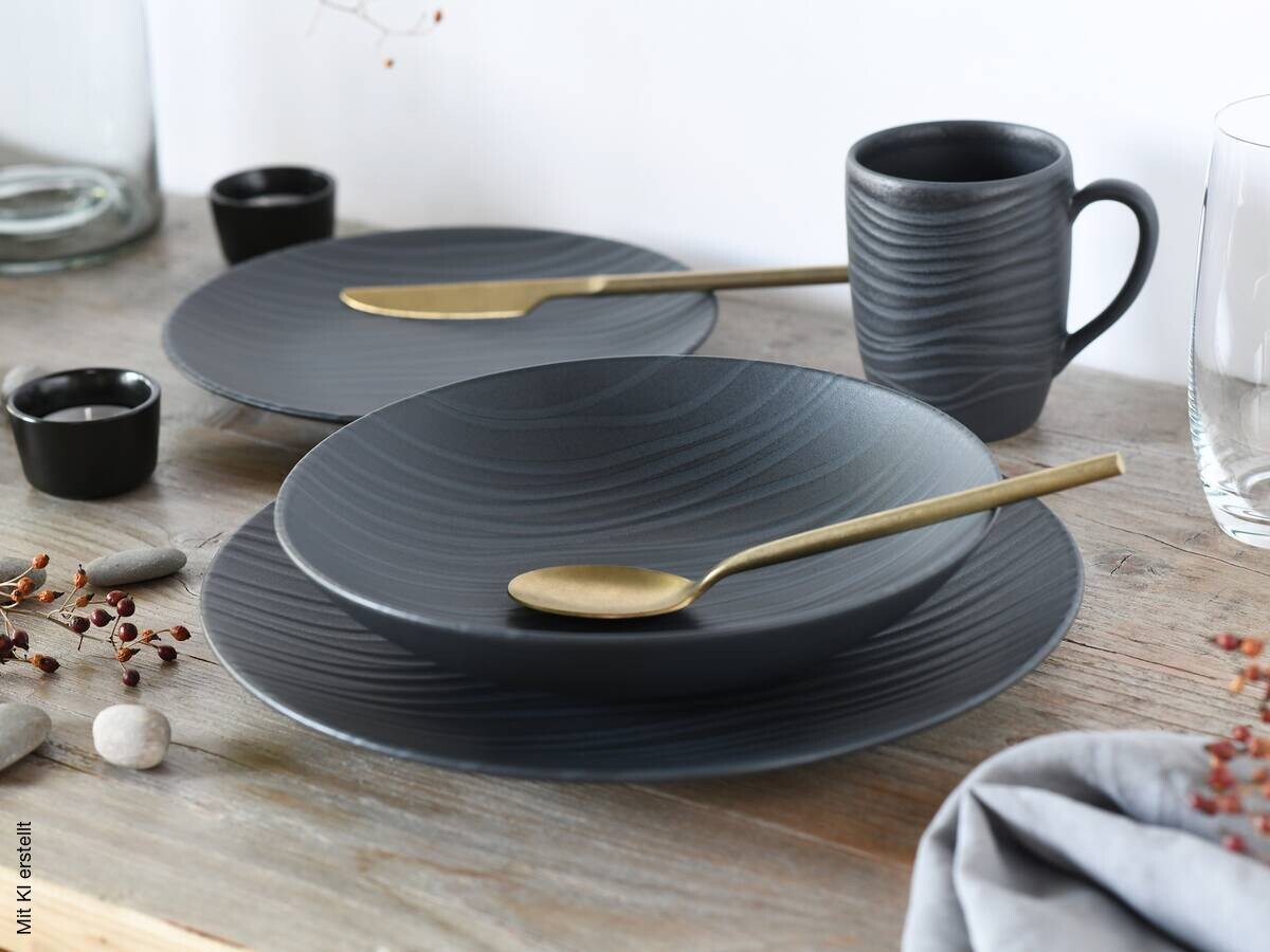 CreaTable Kombiservice Waves schwarz Steinzeug 16 tlg.