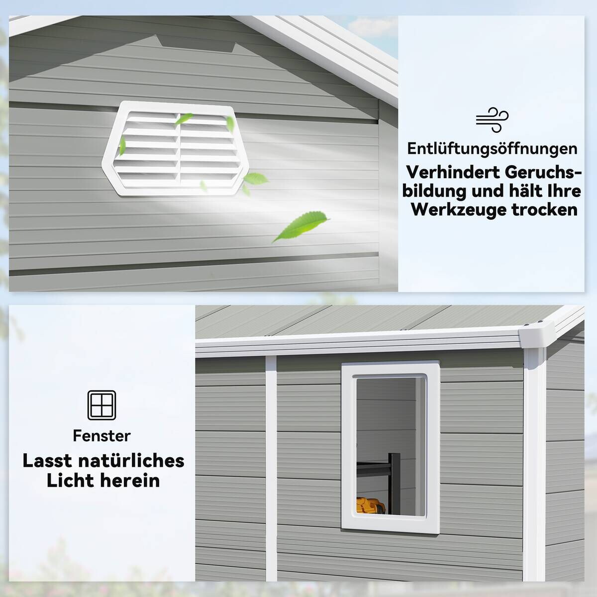 Outsunny Gartenhaus hellgrau B/H/T/L: ca. 190x228x190x240 cm