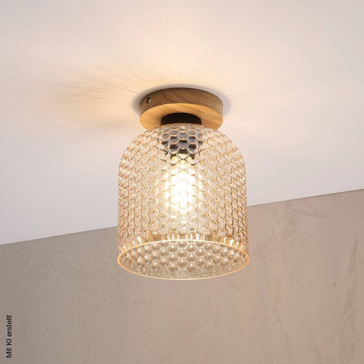 Lamkur Deckenleuchte Eiche gold Glas Eiche B/H/L: ca. 18x24x18 cm E27 1 Brennstellen