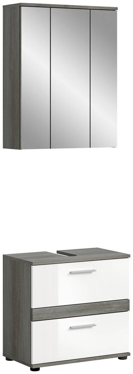 Badezimmer-Set BLAKE Rauchsilber Nachbildung weiß Hochglanz B/H/T: ca. 60x191x34 cm