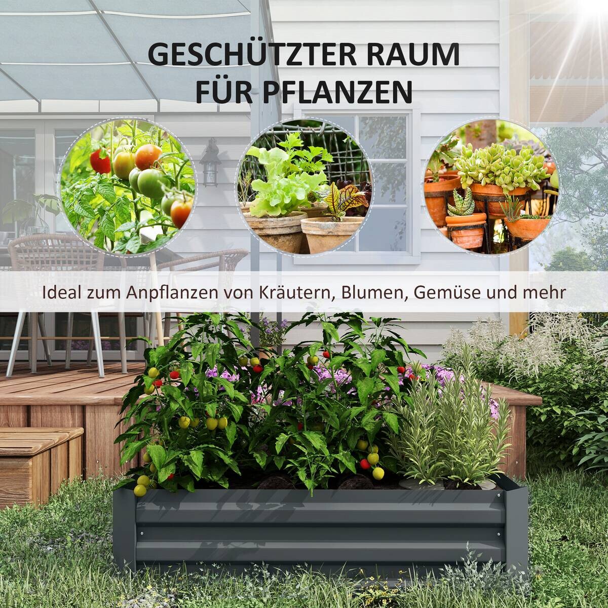 Outsunny Hochbeet 2er Set dunkelgrau Stahl B/H/L: ca. 100x30x100 cm