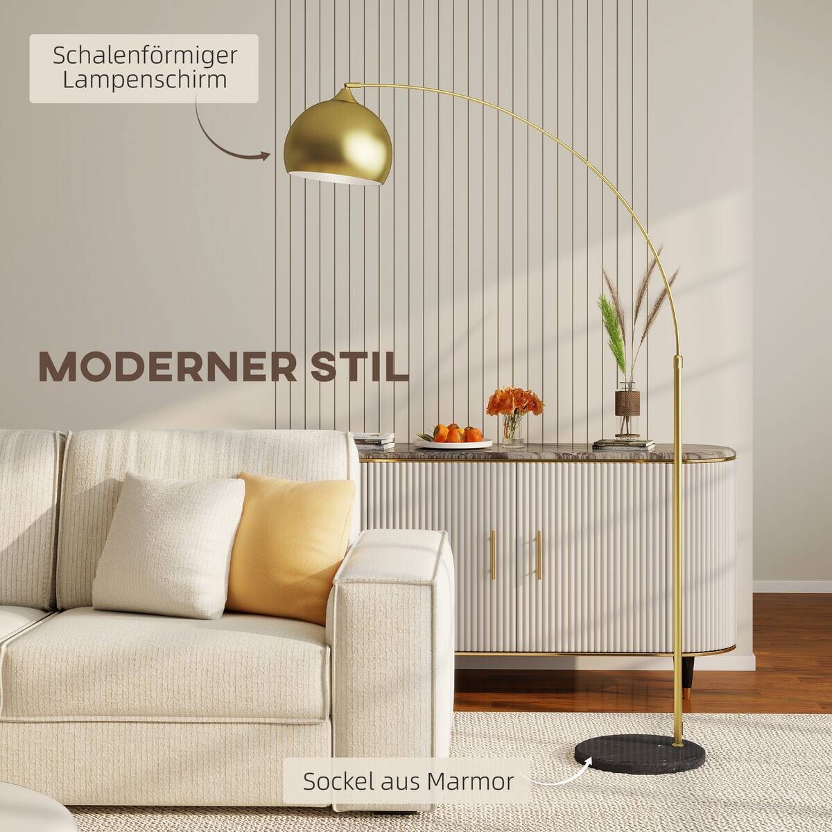 HOMCOM Stehleuchte gold Metall B/H/L: ca. 30x180x115 cm E27 1 Brennstellen