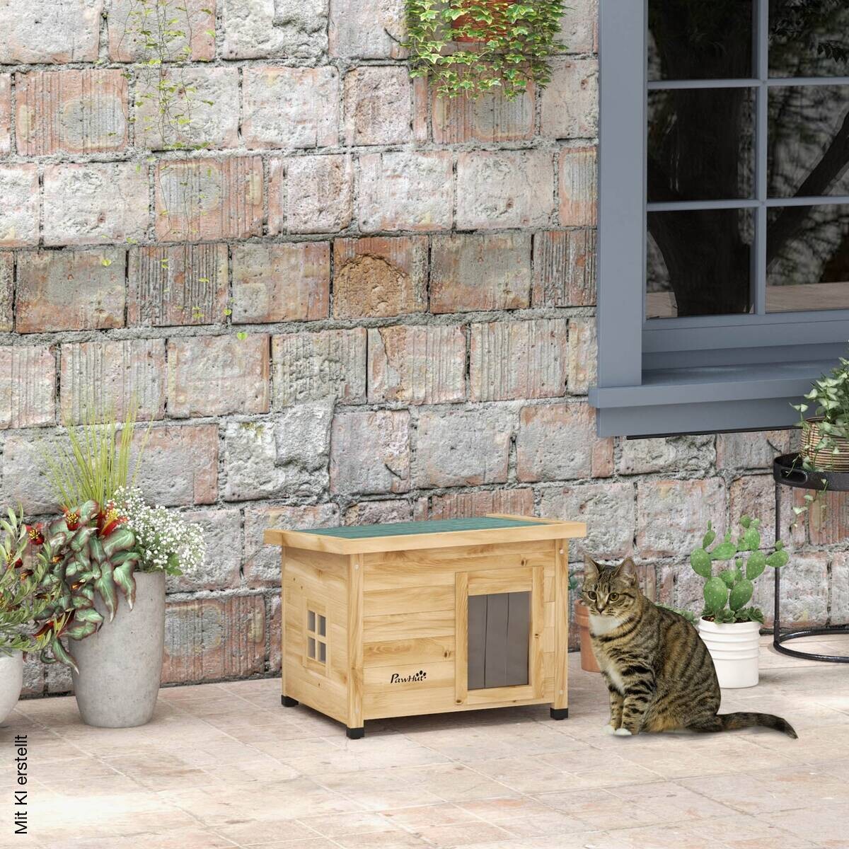 PawHut Katzenhaus gelb Holz B/H/L: ca. 45x43x57 cm