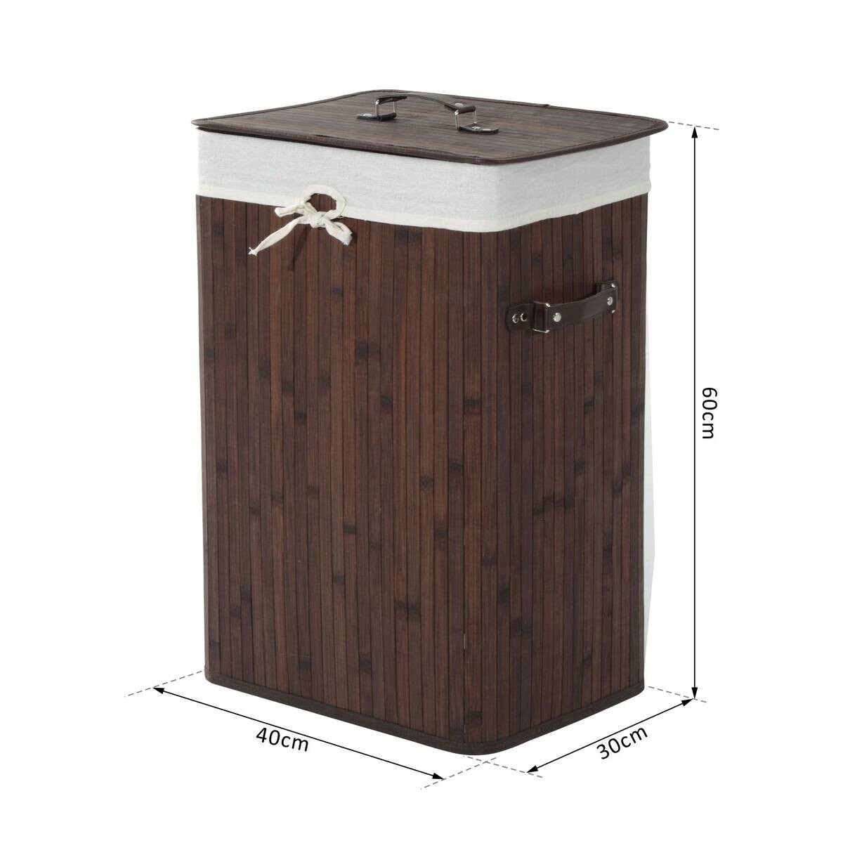 HOMCOM Wäschekorb mit 2 Tragegriffen dunkelbraun Bambus Stoff Kunststoff B/H/L: ca. 30x60x40 cm
