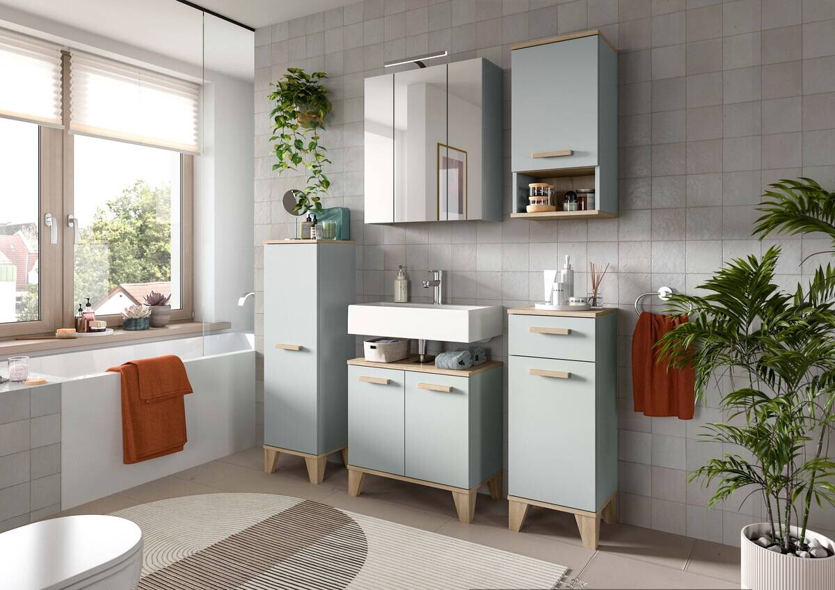 Badezimmer-Set STAR hellgrün Eiche hell Nachbildung B/H/T: ca. 109x190x34 cm